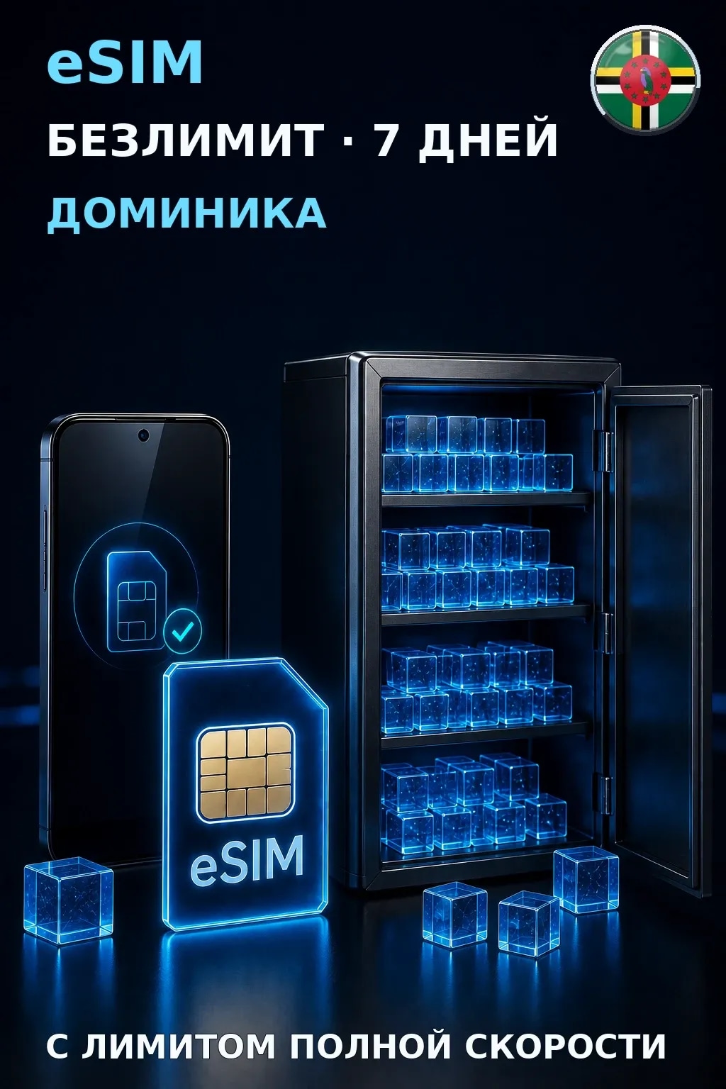 eSIM Доминика — БЕЗЛИМИТ, 7 дней — интернет