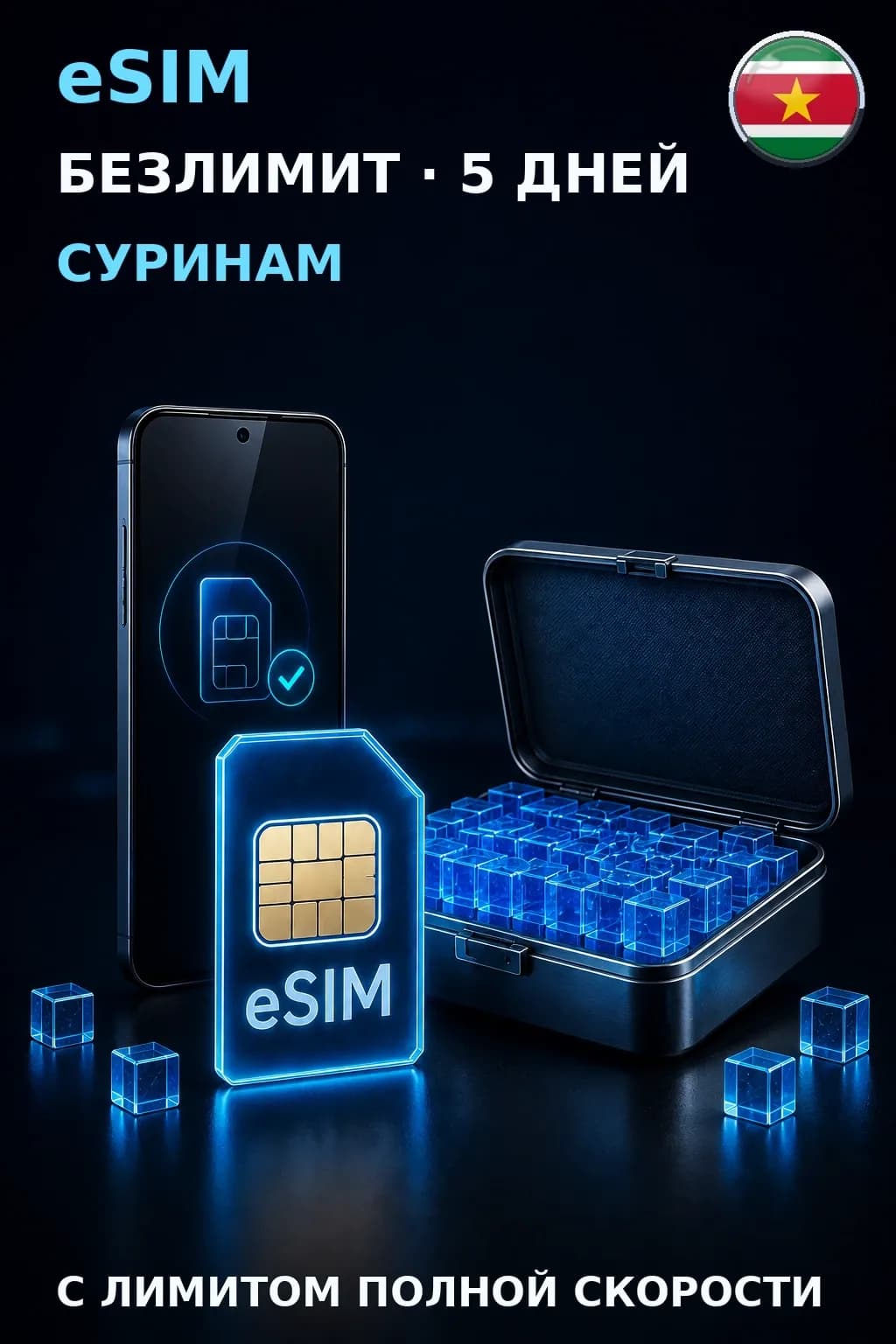 eSIM Суринам — БЕЗЛИМИТ, 5 дней — интернет