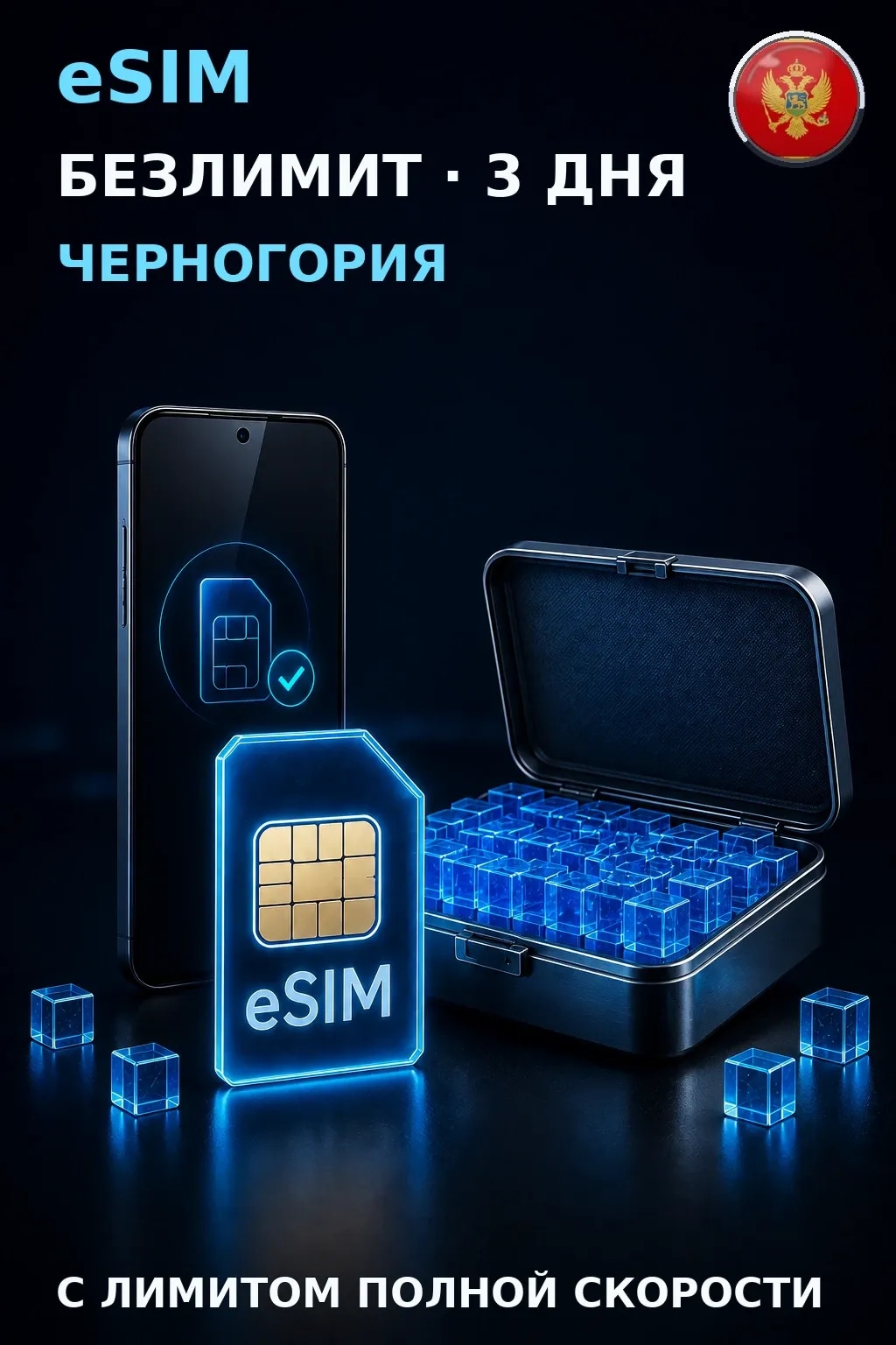 eSIM Черногория — БЕЗЛИМИТ, 3 дня — интернет
