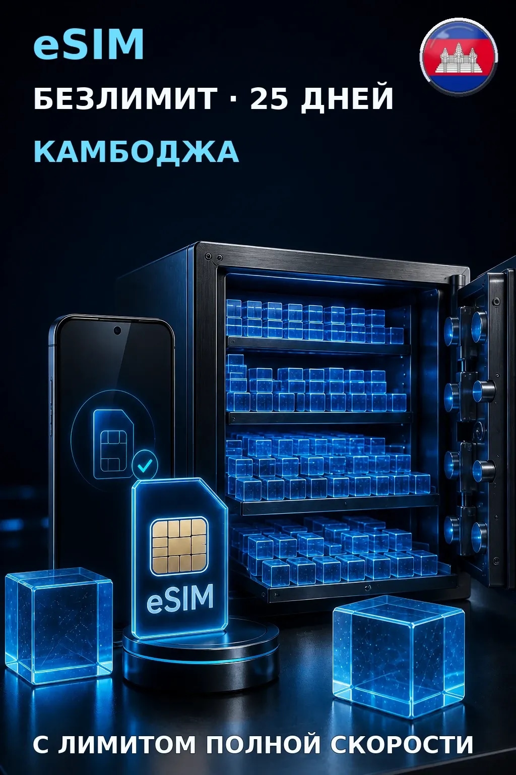 eSIM Камбоджа — БЕЗЛИМИТ, 25 дней — интернет